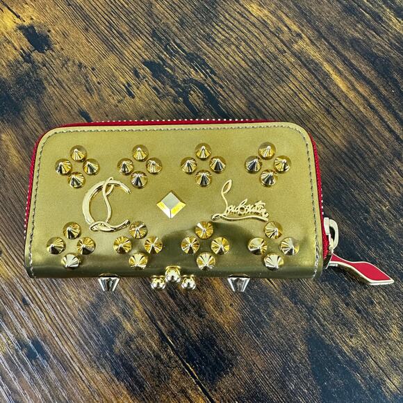 Christian Louboutin Panettone Coin & Key Pouch Wallet Gold Leather - Picture 1 of 13